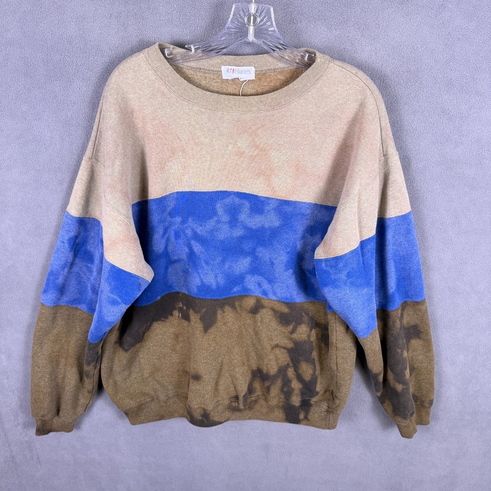 Vintage Hanes Sweatshirt Mens L Color Block Tie-Dye Made In USA EUC Raglan